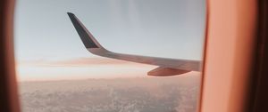 Preview wallpaper porthole, airplane window, aircraft wing, flight, sky