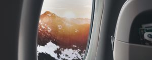 Preview wallpaper porthole, airplane window, overview, mountains, travel, flight
