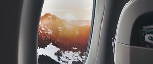 Preview wallpaper porthole, airplane window, overview, mountains, travel, flight