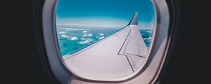 Preview wallpaper porthole, airplane, wing, sky