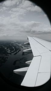 Preview wallpaper porthole, airplane, wing, view, overview