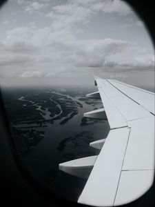 Preview wallpaper porthole, airplane, wing, view, overview