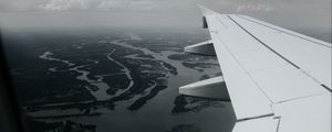 Preview wallpaper porthole, airplane, wing, view, overview