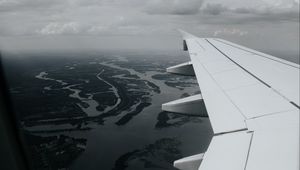Preview wallpaper porthole, airplane, wing, view, overview
