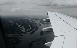 Preview wallpaper porthole, airplane, wing, view, overview