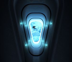Preview wallpaper porthole, astronaut, open space, glow