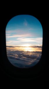 Preview wallpaper porthole, clouds, sunset, black