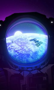 Preview wallpaper porthole, planet, satellite