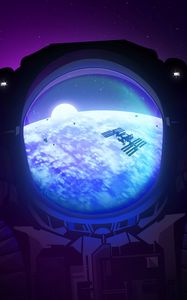 Preview wallpaper porthole, planet, satellite