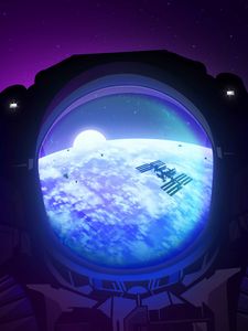 Preview wallpaper porthole, planet, satellite