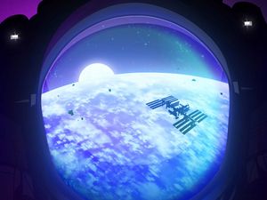 Preview wallpaper porthole, planet, satellite