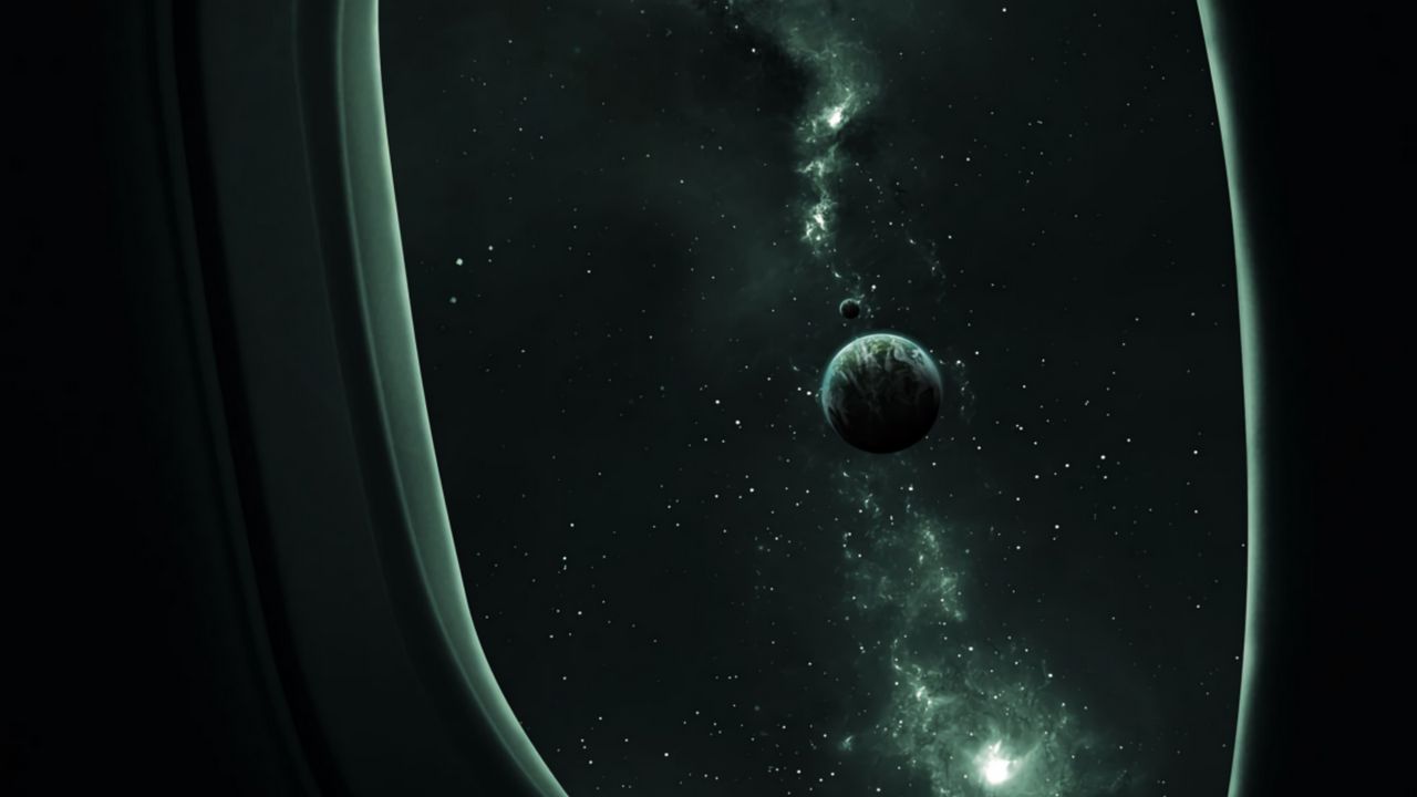 Wallpaper porthole, planet, space, stars