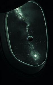 Preview wallpaper porthole, planet, space, stars