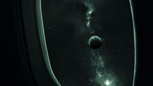 Preview wallpaper porthole, planet, space, stars