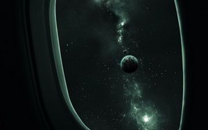 Preview wallpaper porthole, planet, space, stars