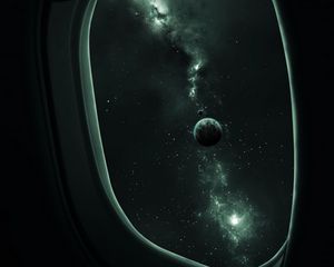 Preview wallpaper porthole, planet, space, stars