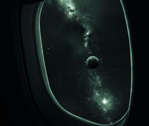 Preview wallpaper porthole, planet, space, stars