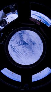 Preview wallpaper porthole, space, clouds, satellite