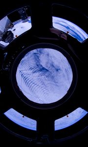 Preview wallpaper porthole, space, clouds, satellite