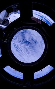 Preview wallpaper porthole, space, clouds, satellite