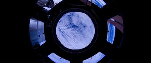 Preview wallpaper porthole, space, clouds, satellite