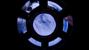 Preview wallpaper porthole, space, clouds, satellite