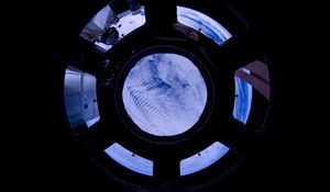 Preview wallpaper porthole, space, clouds, satellite