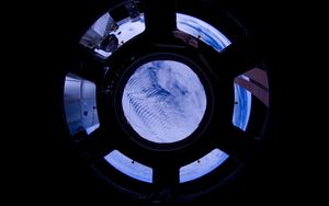 Preview wallpaper porthole, space, clouds, satellite