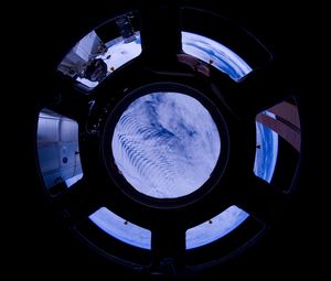 Preview wallpaper porthole, space, clouds, satellite