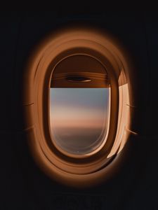 Preview wallpaper porthole, window, airplane, dark, view