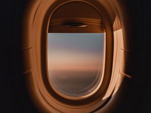 Preview wallpaper porthole, window, airplane, dark, view