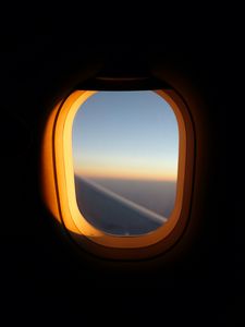 Preview wallpaper porthole, window, airplane, dark