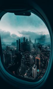 Preview wallpaper porthole, window, city, aerial view
