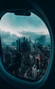 Preview wallpaper porthole, window, city, aerial view