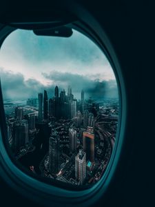 Preview wallpaper porthole, window, city, aerial view