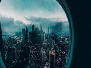 Preview wallpaper porthole, window, city, aerial view
