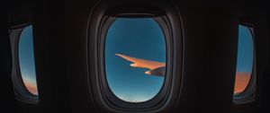 Preview wallpaper porthole, window, plane, wing, sky, flight