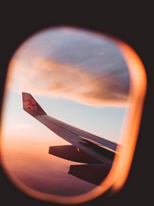 Preview wallpaper porthole, window, plane, wing, view, flight