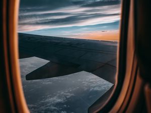 Preview wallpaper porthole, window, wing, plane, view, height