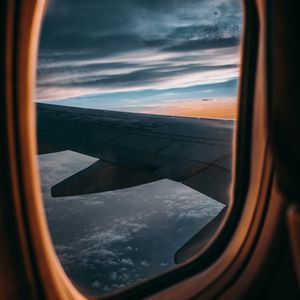 Preview wallpaper porthole, window, wing, plane, view, height