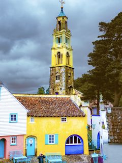 240x320 Wallpaper portmeirion, north wales, wales, buildings, architecture, facade