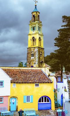 240x400 Wallpaper portmeirion, north wales, wales, buildings, architecture, facade