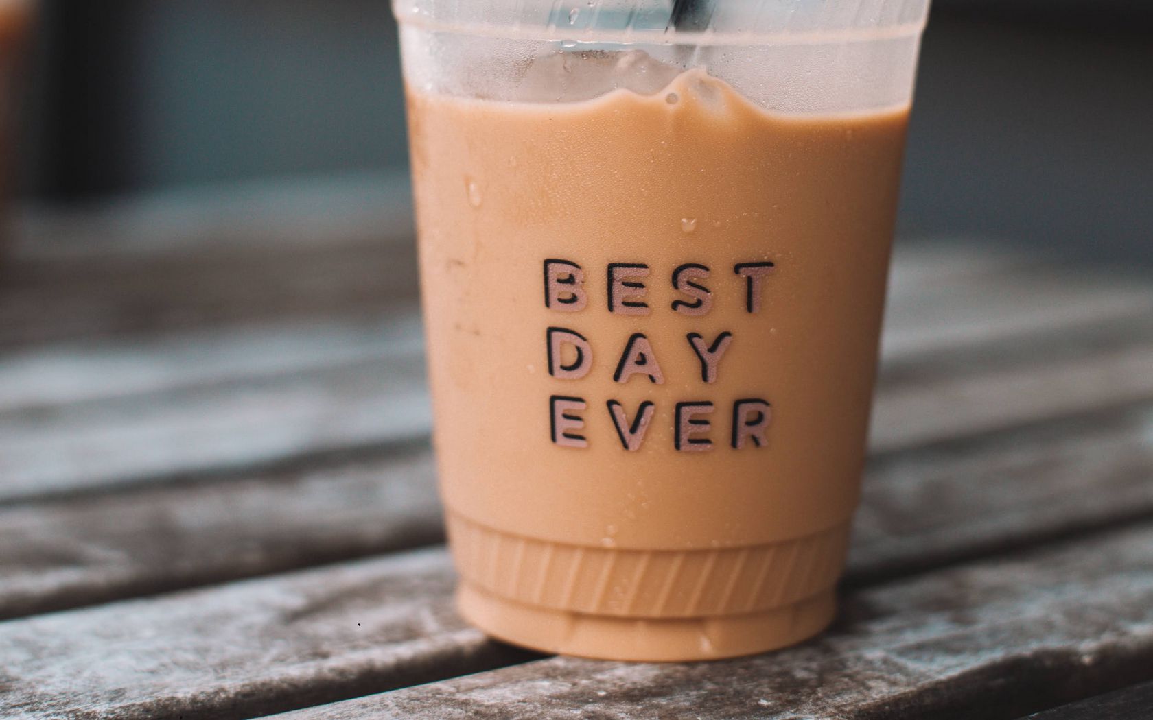 1680x1050 Wallpaper positive, phrase, words, cup, coffee, drink