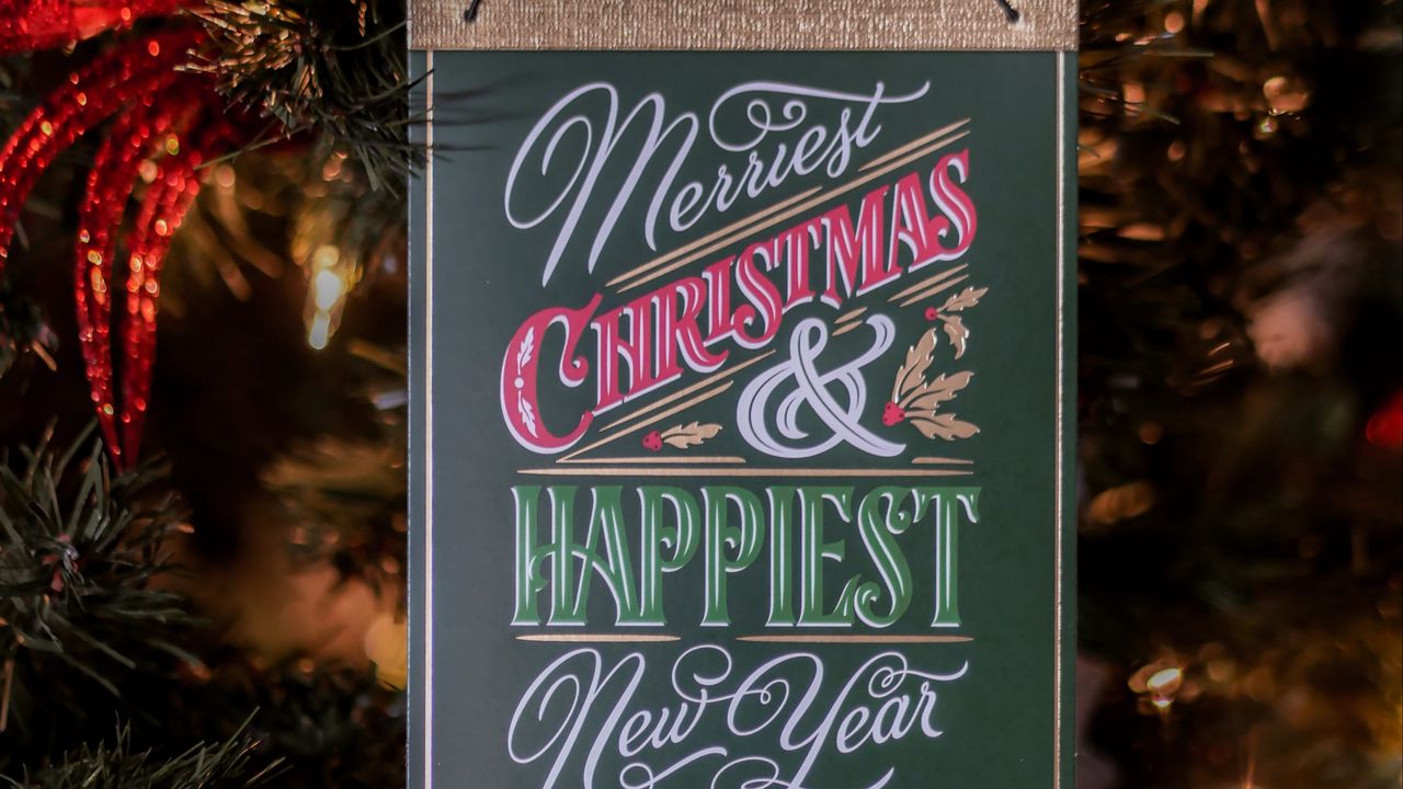 Wallpaper postcard, christmas, new year, decoration, tree