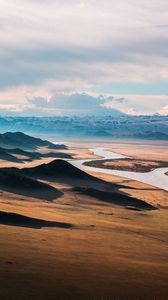 Preview wallpaper prairie, highway, landscape, mountain