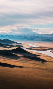 Preview wallpaper prairie, highway, landscape, mountain