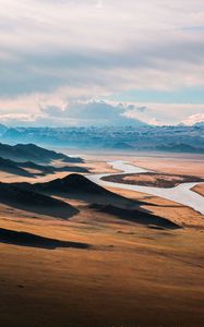 Preview wallpaper prairie, highway, landscape, mountain