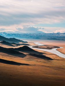 Preview wallpaper prairie, highway, landscape, mountain