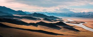 Preview wallpaper prairie, highway, landscape, mountain