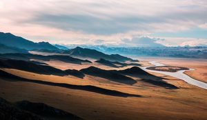 Preview wallpaper prairie, highway, landscape, mountain